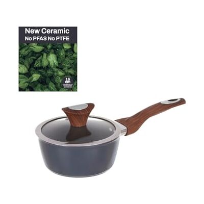 KASANOVA Steelpan 1 handvat 16 cm met deksel petrol New Ceramic KASANOVA Steelpan 1 handvat 16 cm met deksel petrol New Ceramic