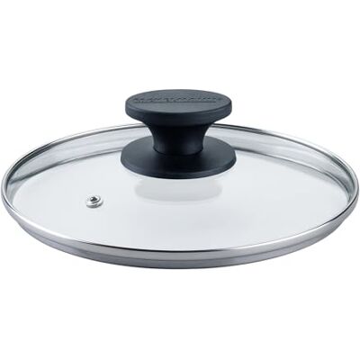 Fackelmann Pannendeksel van glas, 20 cm, hittebestendig, bakeliethandvat, ombré-zwart, universeel deksel voor alle pannen Fackelmann Pannendeksel van glas, 20 cm, hittebestendig, bakeliethandvat, ombré-zwart, universeel deksel voor alle pannen