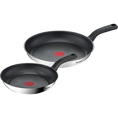 Rowenta Tefal Comfort Max pannenset, 24 en 28 cm, roestvrij staal Inductiepan met antiaanbaklaag voor perfecte grip, duurzaam roestvrij staal, thermo-spot-indicator Rowenta Tefal Comfort Max pannenset, 24 en 28 cm, roestvrij staal Inductiepan met antiaanbaklaag voor perfecte grip, duurzaam roestvrij staal, thermo-spot-indicator