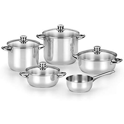 Monix Optima 2 x 5-delige roestvrijstalen kookpotten geschikt voor alle soorten pannen, 18/10 Monix Optima 2 x 5-delige roestvrijstalen kookpotten geschikt voor alle soorten pannen, 18/10