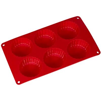 Crealys 512283 siliconen bakvorm voor 6 taarten, 29 x 17 x 2 cm, rood Crealys 512283 siliconen bakvorm voor 6 taarten, 29 x 17 x 2 cm, rood