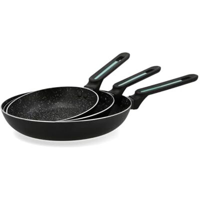 Quid Oasis Set van 3 geperste aluminium pannen, 18 cm, 22 cm, 26 cm, zwart Quid Oasis Set van 3 geperste aluminium pannen, 18 cm, 22 cm, 26 cm, zwart