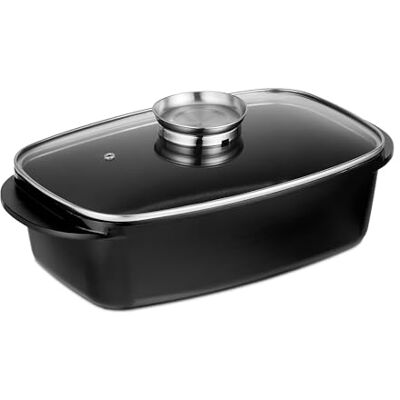 Relaxdays Ovenschaal met deksel, braadpan, 5 l, anti-aanbaklaag, aromaknop, voor elektrische en gasfornuizen, zwart Relaxdays Ovenschaal met deksel, braadpan, 5 l, anti-aanbaklaag, aromaknop, voor elektrische en gasfornuizen, zwart