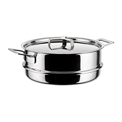 Alessi "POTS & PANS" stoominzet van roestvrij staal, 6,5 x 30,5 x 24 cm, zilverkleurig Alessi "POTS & PANS" stoominzet van roestvrij staal, 6,5 x 30,5 x 24 cm, zilverkleurig