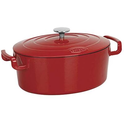 Sitram 711084 Sitrabella stoofpan, ovaal, van geëmailleerd gietijzer, grote capaciteit, 6,5 liter, rode buitenkant en witte binnenkant, alle warmtebronnen inclusief inductie en oven Sitram 711084 Sitrabella stoofpan, ovaal, van geëmailleerd gietijzer, grote capaciteit, 6,5 liter, rode buitenkant en witte binnenkant, alle warmtebronnen inclusief inductie en oven