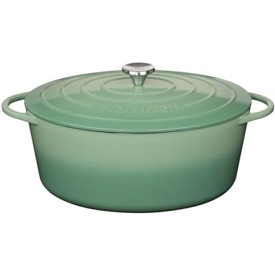 Küchenprofi Ovale gietijzeren braadpan met jade deksel, 35 cm, geëmailleerde braadpan voor alle warmtebronnen (inclusief inductie) voor smoren, bakken, braden Küchenprofi Ovale gietijzeren braadpan met jade deksel, 35 cm, geëmailleerde braadpan voor alle warmtebronnen (inclusief inductie) voor smoren, bakken, braden