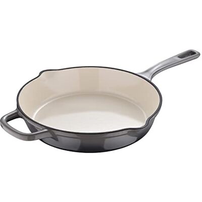 MasterPRO Unieke gietijzeren pan, 24,5 cm, wit, gemaakt van gietijzer, ergonomische handgreep, kookgerei, geschikt voor alle warmtebronnen MasterPRO Unieke gietijzeren pan, 24,5 cm, wit, gemaakt van gietijzer, ergonomische handgreep, kookgerei, geschikt voor alle warmtebronnen