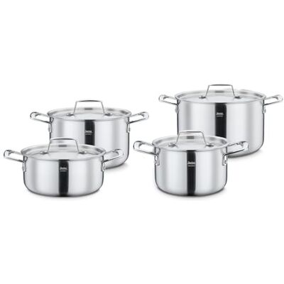 Spring Gourmet Lot de 4 casseroles avec couvercle, extérieur multicouche, acier inoxydable 18/0, intérieur 18/10 avec noyau en aluminium, convient à l'induction, au four, passe au lave-vaisselle Spring Gourmet Lot de 4 casseroles avec couvercle, extérieur multicouche, acier inoxydable 18/0, intérieur 18/10 avec noyau en aluminium, convient à l'induction, au four, passe au lave-vaisselle