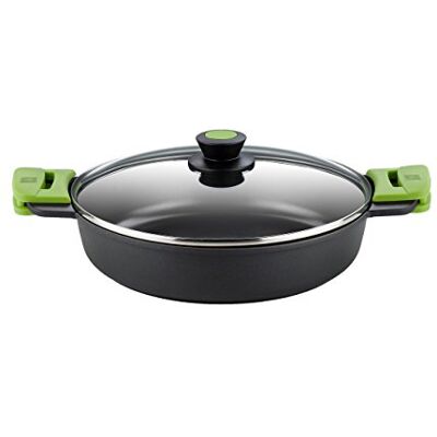 BRA Prior Lage kookpan 32 cm, gegoten aluminium, met antiaanbaklaag, Teflon innovaties zonder PFOA, met glazen deksel en afneembare siliconen handgrepen, voor alle warmtebronnen, inclusief inductie BRA Prior Lage kookpan 32 cm, gegoten aluminium, met antiaanbaklaag, Teflon innovaties zonder PFOA, met glazen deksel en afneembare siliconen handgrepen, voor alle warmtebronnen, inclusief inductie