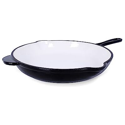 ECHTWERK Braadpan van gietijzer met geëmailleerde coating, gietijzeren pan, pan met twee handgrepen en schenktuit, geschikt voor oven, barbecue, barbecue en inductie, crème, Ø 26,5 cm, zwart ECHTWERK Braadpan van gietijzer met geëmailleerde coating, gietijzeren pan, pan met twee handgrepen en schenktuit, geschikt voor oven, barbecue, barbecue en inductie, crème, Ø 26,5 cm, zwart