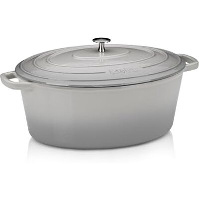 kela Gietijzeren braadpan ovaal 9,3 liter, Dutch Oven Calido, gietijzeren inductiekookpan met deksel, geëmailleerd, lichtgrijs kela Gietijzeren braadpan ovaal 9,3 liter, Dutch Oven Calido, gietijzeren inductiekookpan met deksel, geëmailleerd, lichtgrijs