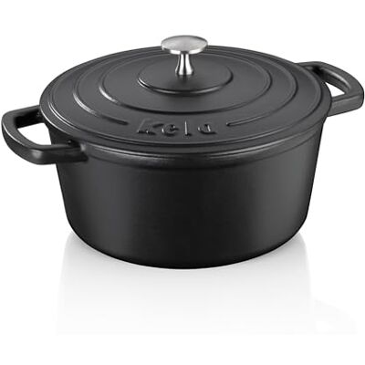kela 12471 Braadpan met deksel, gietijzer, laagje email, hoge warmte-opslag, geschikt voor inductiekookplaten, 4 l, zwart, rond, Calido kela 12471 Braadpan met deksel, gietijzer, laagje email, hoge warmte-opslag, geschikt voor inductiekookplaten, 4 l, zwart, rond, Calido