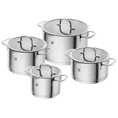 ZWILLING TrueFlow Set van 4 roestvrijstalen pannen met schenktuit functie, geschikt voor inductie, zilver ZWILLING TrueFlow Set van 4 roestvrijstalen pannen met schenktuit functie, geschikt voor inductie, zilver