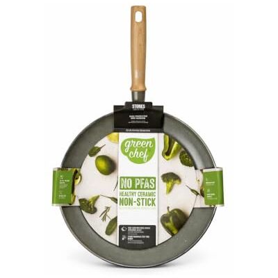 GreenChef Stone braadpan 28 cm, PFAS-vrije keramische antiaanbaklaag, geschikt voor inductie, vaatwasmachinebestendig, voor alle warmtebronnen, ergonomische handgreep in houtlook, grijs GreenChef Stone braadpan 28 cm, PFAS-vrije keramische antiaanbaklaag, geschikt voor inductie, vaatwasmachinebestendig, voor alle warmtebronnen, ergonomische handgreep in houtlook, grijs
