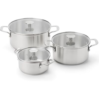 KitchenAid Stainless Steel set de faitouts, 3 pièces, 16 cm, 20 cm et 24 cm, acier inoxydable 3 couches, induction, compatible four jusqu’à 220 °C, compatible lave-vaisselle, argent KitchenAid Stainless Steel set de faitouts, 3 pièces, 16 cm, 20 cm et 24 cm, acier inoxydable 3 couches, induction, compatible four jusqu’à 220 °C, compatible lave-vaisselle, argent