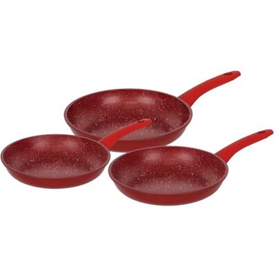 Herzberg , HG04807-RED Set van 3 pannen met antiaanbaklaag, ergonomische siliconen handgrepen, PFOA-vrij, uitstekende warmte-isolatie, rood Herzberg , HG04807-RED Set van 3 pannen met antiaanbaklaag, ergonomische siliconen handgrepen, PFOA-vrij, uitstekende warmte-isolatie, rood