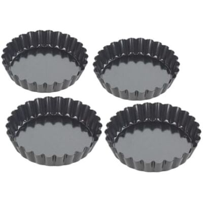 Tala Performance Set van 4 Quichevormen 10 cm met afneembare bodem van koolstofstaal, Eclipse-coating, antiaanbaklaag, voor kleine cakes en individuele desserts Tala Performance Set van 4 Quichevormen 10 cm met afneembare bodem van koolstofstaal, Eclipse-coating, antiaanbaklaag, voor kleine cakes en individuele desserts