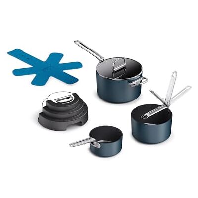 Joseph Joseph Space Stack 3-delige set met antiaanbaklaag, inductie, roestvrij staal, inklapbare handgrepen, stapelbaar Joseph Joseph Space Stack 3-delige set met antiaanbaklaag, inductie, roestvrij staal, inklapbare handgrepen, stapelbaar