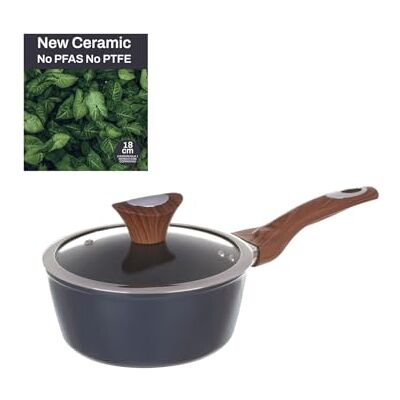 KASANOVA Steelpan 1 handvat 18 cm met deksel petrol New Ceramic KASANOVA Steelpan 1 handvat 18 cm met deksel petrol New Ceramic