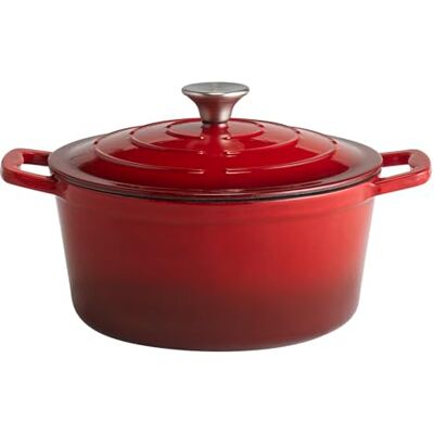 APS 88302 5 Stars stoofpan van gietijzer met deksel geschikt voor inductie en oven met dekselhouder, Ø 25 cm, rood, 4 liter APS 88302 5 Stars stoofpan van gietijzer met deksel geschikt voor inductie en oven met dekselhouder, Ø 25 cm, rood, 4 liter