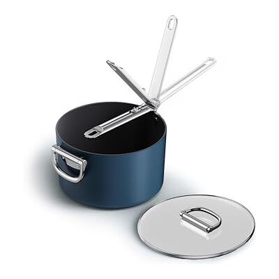 Joseph Joseph Space Steelpan, 23 cm, met deksel, inklapbare handgreep, ruimtebesparend, inductie en oven, keramische coating Joseph Joseph Space Steelpan, 23 cm, met deksel, inklapbare handgreep, ruimtebesparend, inductie en oven, keramische coating