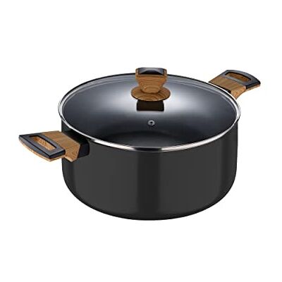 Bergner Earth 20 cm kookpan met deksel, kleur zwart, gemaakt van geperst aluminium met ergonomische houten handgrepen, keukengerei, geschikt voor alle soorten Bergner Earth 20 cm kookpan met deksel, kleur zwart, gemaakt van geperst aluminium met ergonomische houten handgrepen, keukengerei, geschikt voor alle soorten