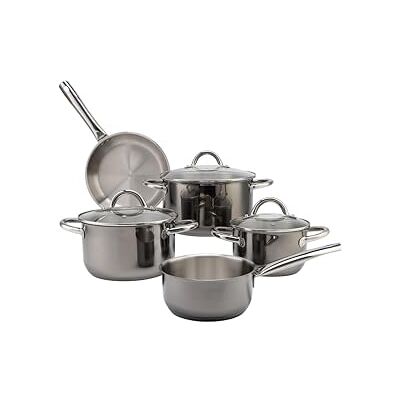 ECHTWERK Set van 8 hoogwaardige roestvrijstalen inductiekookpannen met glazen deksel, 3 pannen, braadpan en braadpan, voor alle warmtebronnen, zwart, editie ECHTWERK Set van 8 hoogwaardige roestvrijstalen inductiekookpannen met glazen deksel, 3 pannen, braadpan en braadpan, voor alle warmtebronnen, zwart, editie