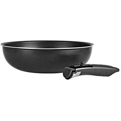 Sitram 713777 Wok aluminium Ø 28 cm kleur zwart afneembare handgreep verstelbaar voor alle warmtebronnen inclusief inductie zwarte anti-aanbaklaag zonder PFOA Sitram 713777 Wok aluminium Ø 28 cm kleur zwart afneembare handgreep verstelbaar voor alle warmtebronnen inclusief inductie zwarte anti-aanbaklaag zonder PFOA