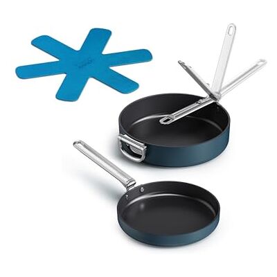 Joseph Joseph Space Set van 2 koekenpannen, inklapbare handgrepen, ruimtebesparend, inductie en oven, keramische coating Joseph Joseph Space Set van 2 koekenpannen, inklapbare handgrepen, ruimtebesparend, inductie en oven, keramische coating