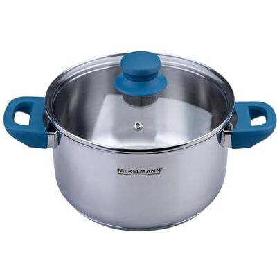 Fackelmann Essential steelpan Ø 20 cm van roestvrij staal, ergonomische soft-touch-handgrepen, modern design, geschikt voor alle warmtebronnen Fackelmann Essential steelpan Ø 20 cm van roestvrij staal, ergonomische soft-touch-handgrepen, modern design, geschikt voor alle warmtebronnen