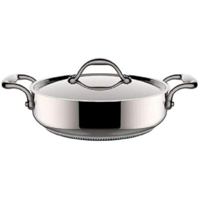 Lagostina Accademia Lage steelpan met 2 stalen handgrepen met deksel 26 cm 3,3 liter Lagofusion Geschikt voor inductie Lagostina Accademia Lage steelpan met 2 stalen handgrepen met deksel 26 cm 3,3 liter Lagofusion Geschikt voor inductie