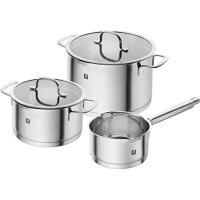 ZWILLING TrueFlow Set van 3 roestvrijstalen pannen met schenktuit functie, geschikt voor inductie, zilver ZWILLING TrueFlow Set van 3 roestvrijstalen pannen met schenktuit functie, geschikt voor inductie, zilver