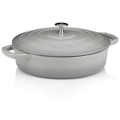 kela Calido 12611 Kookpan met deksel, gietijzer, goede warmte-opslag, ook geschikt voor inductie, 3,2 l, grijs, rond, kela Calido 12611 Kookpan met deksel, gietijzer, goede warmte-opslag, ook geschikt voor inductie, 3,2 l, grijs, rond,