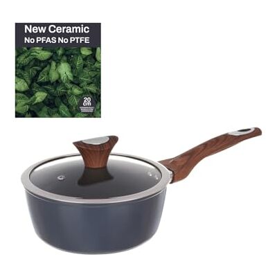 KASANOVA Steelpan 1 handvat 20 cm met deksel petrol New Ceramic KASANOVA Steelpan 1 handvat 20 cm met deksel petrol New Ceramic