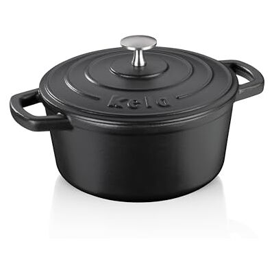 kela 12470 Braadpan met deksel, gietijzer, laagje email, hoge warmte-opslag, geschikt voor inductiekookplaten, 2,5 l, rond, Calido, Zwart kela 12470 Braadpan met deksel, gietijzer, laagje email, hoge warmte-opslag, geschikt voor inductiekookplaten, 2,5 l, rond, Calido, Zwart
