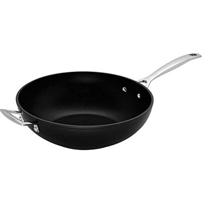 Le Creuset Wokpan met antiaanbaklaag van gesmeed aluminium, 30 cm, antraciet/zilver, 51104300010202 Le Creuset Wokpan met antiaanbaklaag van gesmeed aluminium, 30 cm, antraciet/zilver, 51104300010202