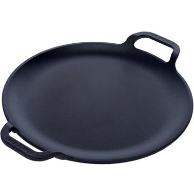 VICTORIA Grillplaat van natuurlijk gietijzer, inductie, pizzapan, 25 cm, met handgrepen, vuur, grill, oven, voorgekruide comal voor het maken van antiaanbaklaag, zonder giftige stoffen en PTFE VICTORIA Grillplaat van natuurlijk gietijzer, inductie, pizzapan, 25 cm, met handgrepen, vuur, grill, oven, voorgekruide comal voor het maken van antiaanbaklaag, zonder giftige stoffen en PTFE