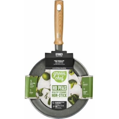 GreenChef Stone braadpan 20 cm, PFAS-vrije keramische antiaanbaklaag, geschikt voor inductie, vaatwasmachinebestendig, voor alle warmtebronnen, ergonomische handgreep in houtlook, grijs GreenChef Stone braadpan 20 cm, PFAS-vrije keramische antiaanbaklaag, geschikt voor inductie, vaatwasmachinebestendig, voor alle warmtebronnen, ergonomische handgreep in houtlook, grijs