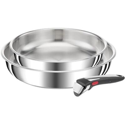 Tefal Ingenio Preference On 2 Braadpannen, 24/28 cm, afneembaar handvat, inductie, roestvrij staal, stapelbaar, vaatwasmachinebestendig, gemaakt in Frankrijk L9759002 Tefal Ingenio Preference On 2 Braadpannen, 24/28 cm, afneembaar handvat, inductie, roestvrij staal, stapelbaar, vaatwasmachinebestendig, gemaakt in Frankrijk L9759002