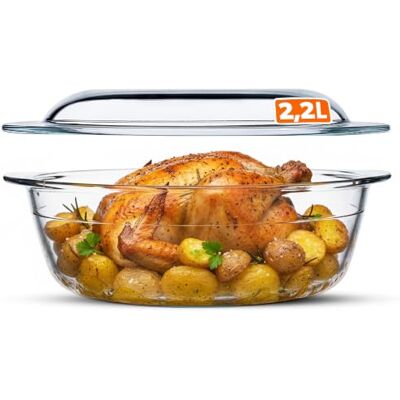 KADAX Ovenschaal met deksel, 2,2 liter, ronde vorm van hittebestendig glas, vaatwasmachinebestendig en duurzaam, perfect voor stoofschotels en ovenschotels KADAX Ovenschaal met deksel, 2,2 liter, ronde vorm van hittebestendig glas, vaatwasmachinebestendig en duurzaam, perfect voor stoofschotels en ovenschotels