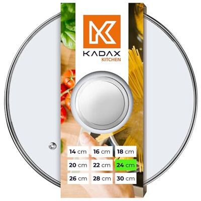 KADAX Glazen deksel, diameter 24 cm, met zilveren handgreep, hittebestendig, met stoomgat, universeel deksel voor potten en pannen, helder zicht, luchtdichte sluiting KADAX Glazen deksel, diameter 24 cm, met zilveren handgreep, hittebestendig, met stoomgat, universeel deksel voor potten en pannen, helder zicht, luchtdichte sluiting