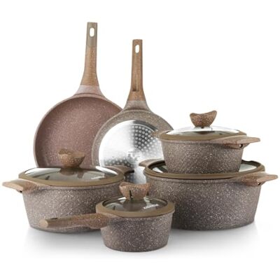 KASANOVA 0% anti-aanbakpannenset, kookgerei voor inductie en alle soorten platen, 4-laagse anti-aanbakpannenset met modern design (10 stuks) (10) KASANOVA 0% anti-aanbakpannenset, kookgerei voor inductie en alle soorten platen, 4-laagse anti-aanbakpannenset met modern design (10 stuks) (10)