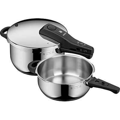 WMF Perfect One Pot Set van 2 inductiekookpannen 4,5 l, 3 l, groot kooksignaal, 2 kookstanden, afneembare dekselgreep, geschikt voor alle warmtebronnen, roestvrij staal WMF Perfect One Pot Set van 2 inductiekookpannen 4,5 l, 3 l, groot kooksignaal, 2 kookstanden, afneembare dekselgreep, geschikt voor alle warmtebronnen, roestvrij staal