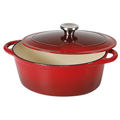 Sitram 710839 stoofpan 4 l gietijzer geëmailleerd staal ovale vorm, rood/crème, 27 x 21 x 11,5 cm Sitram 710839 stoofpan 4 l gietijzer geëmailleerd staal ovale vorm, rood/crème, 27 x 21 x 11,5 cm