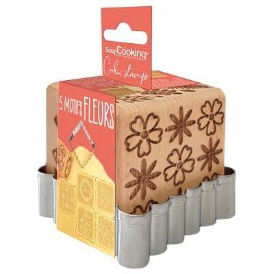ScrapCooking Houten gebakstempel met bloemenpatroon met 1 uitsteekvorm voor koekjes en decoratieve kubus bloem met 5 zijden gegraveerd in reliëf, vorm, decoratie, 5122 ScrapCooking Houten gebakstempel met bloemenpatroon met 1 uitsteekvorm voor koekjes en decoratieve kubus bloem met 5 zijden gegraveerd in reliëf, vorm, decoratie, 5122