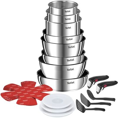 Tefal Ingenio Emotion L897SK04 20-delige pannenset, roestvrij staal, stapelbaar, antiaanbaklaag, inductie Tefal Ingenio Emotion L897SK04 20-delige pannenset, roestvrij staal, stapelbaar, antiaanbaklaag, inductie
