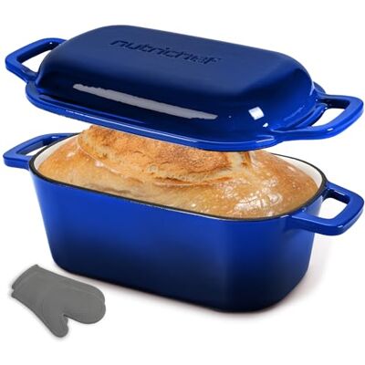 NutriChef Broodvorm van geëmailleerd gietijzer met deksel – ovale Dutch Oven braadpan 2,7 l voor bakbrood, ambachtelijk brood, stomen, braden, stoofpan, oven 260 °C, siliconen handschoenen NutriChef Broodvorm van geëmailleerd gietijzer met deksel – ovale Dutch Oven braadpan 2,7 l voor bakbrood, ambachtelijk brood, stomen, braden, stoofpan, oven 260 °C, siliconen handschoenen
