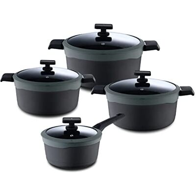 MasterPRO Gastro Reeco Hoge steelpan 16 cm en 8 cm met deksel, temperatuurweergave, gerecycled gesmolten aluminium, antiaanbaklaag, zachte grip, voor iedereen MasterPRO Gastro Reeco Hoge steelpan 16 cm en 8 cm met deksel, temperatuurweergave, gerecycled gesmolten aluminium, antiaanbaklaag, zachte grip, voor iedereen