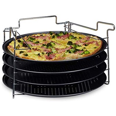Relaxdays 10020495 pizza-bakplaten, 4-delige set met standaard (h x b x d): 20 x 32 x 32 cm met gaten anti-aanbaklaag, antraciet Relaxdays 10020495 pizza-bakplaten, 4-delige set met standaard (h x b x d): 20 x 32 x 32 cm met gaten anti-aanbaklaag, antraciet