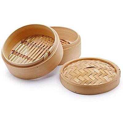 H&H Chio Stoompan, bamboe, beige, 23 cm, 3-delig H&H Chio Stoompan, bamboe, beige, 23 cm, 3-delig